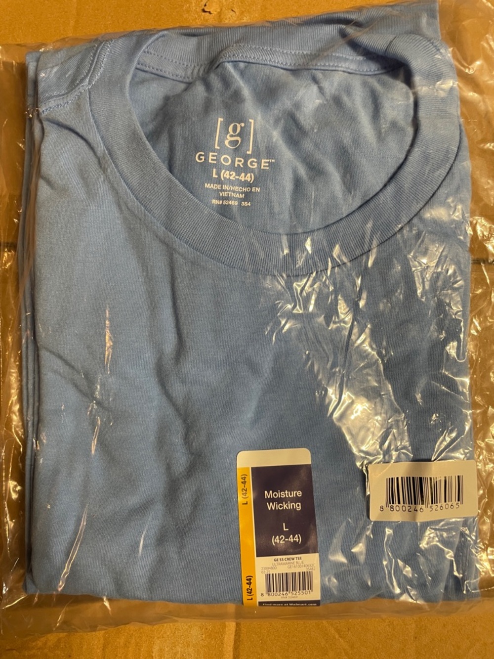 2 Pack George Moisture-Wicking Crew Neck T-Shirt - size L. Light Blue